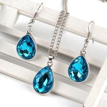 1set Vintage Water drop Pendant Necklace & earrings Fashion Jewelry blue 2024 - buy cheap