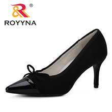 ROYYNA New Classics Style Woman Pumps Shoes Pointed Toe Shallow High Heels Flock Trendy Pumps Shoes Mujer Butterfly-Knot 2024 - buy cheap