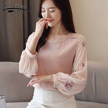 Women top and chiffon blouse 2020 spring long sleeve Lantern sleeve Lady chiffon blouse O-neck Pink printing office Lady 2545 50 2024 - buy cheap