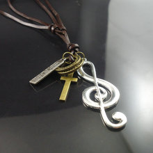 2015 new arrival fashion long leather vintage Musical notation musical note pendant necklace women men jewelry 2024 - buy cheap