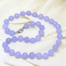 Purple violet chalcedony jades stone fashion necklace 8,10,12mm round beads elegant anniversary gift jewelry 18inch B1512 2024 - buy cheap