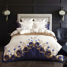 Luxury Chic Blue Embroidered Bedding set Egyptian Cotton Soft Bed set Duvet Cover Bed Sheet set 4/6Pcs US King Queen size 2024 - buy cheap