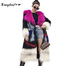 Fang Tai Fur 2019 Women Weave Fox Fur Coat Long Sleeve Fox Coats Turn-Down Collar Contrast Color Women's Real Long Fox Fur Coats 2024 - buy cheap