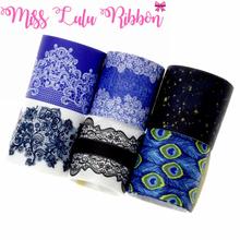 16mm-75mm Lace Series Jeans Patterns Printed Grosgrain/Foe Ribbon Peacock Feathers Hair Bowknots Making 50yards/roll 2024 - buy cheap