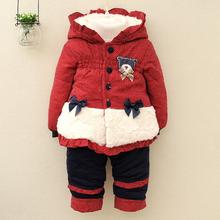 Baby Brand Set 2016 Winter Girl Ultra Thick Super Warm Suit Cartoon Bear dot Super warm (Two Piece Sets) Cotton-padded clothes 2024 - buy cheap