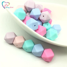 Cuentas sueltas de dentición hexagonales de silicona para bebé, Combo de colores azul Pastel y rosa, 14-17 MM, 50 Uds. 2024 - compra barato