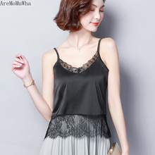 AreMoMuWha 2019 New Lace Satin Camisole Female Black Top Wearing Korean Summer Dress V-neck Sexy Inside Bottoming Halter Top 174 2024 - buy cheap