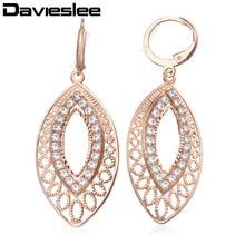 Davieslee Womens Dangling Earrings CZ 585 Rose Gold Cut Out Leaf Shaped Drop Earrings For Woman Wholesale Jewelry Gifts LGE196 2024 - buy cheap