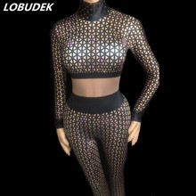 3D Impressão Preto e Branco Strass Macacão Sexy Bodysuit Collant Mulheres DJ Palco Cantora de Boate Modelos de Passarela Das Mulheres Trajes 2024 - compre barato