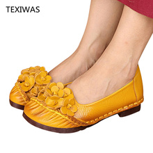 TEXIWAS Women Flats 2018 Geunie Leather Flat Shoes Women Loafers Woman Handmade Flowers Casual Shoes Women's Shoes Ladies Shoes 2024 - buy cheap