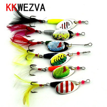 Kkwezva isca de pesca de metal, 6 peças/7.7g, extensão de pesca, gancho giratório, colher, com ganchos triplos, para pesca 2024 - compre barato