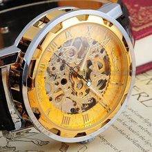 Reloj automático con diseño de marca Winner para Hombre, pulsera de cuero dorado, de lujo, color blanco 2024 - compra barato