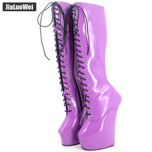 Jialuowei-Botas de tacón alto de 20cm + plataforma de 5cm, fetiche Sexy hasta la rodilla, con cuña cruzada, sin hebillas, caballo, ponedor, semental, suela de pezuña 2024 - compra barato