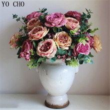 Искусственные цветы YO CHO, искусственные цветы, букеты из 12 веток, гибискус, большие цветочные головки, пластиковые растения, китайские Рождественские цветы 2024 - купить недорого