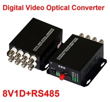 1 par 2 unids/lote convertidor óptico de vídeo de 8 canales 8V1D, transmisor y receptor óptico de vídeo de fibra óptica 8CH + Datos RS485 2024 - compra barato