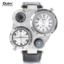 OULM 2017 Military Quartz Watch Men's Deco Compass Stylish Army Leather Strap Sport Modern Double Movement Big Wrist Watches 2024 - buy cheap