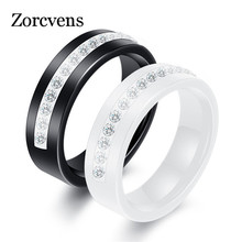 ZORCVENS черно-белое керамическое кольцо с однорядным австралийским цирконием Свадебные обручальные кольца для женщин 2024 - купить недорого