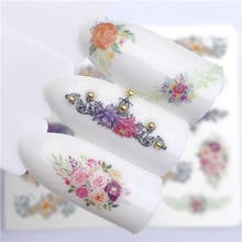 Yzwle série de flores e flores, para arte em unhas, decoração de tatuagem, adesivo de transferência em água, decalque decorativo, 1 peça 2024 - compre barato