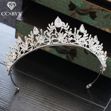 CC wedding jewelry crowns tiaras hairbands shine cubic zircon engagement hair accessories for bridal forest leaf fashion xy395 2024 - buy cheap