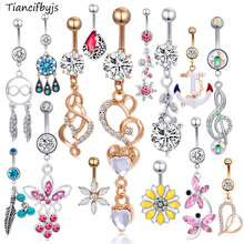 TIANCIFBYJS Wholesale Mix Styles 14ps/lot Navel ring Body jewelry Piercing Dangle Belly button Bar Belly Ring Woman Piercing Kit 2024 - buy cheap