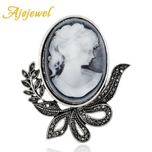 Ajojewel Beauty Cameo Vintage Women Brooches With Black Rhinestone Jewelries Wholesale Broche Femme 2024 - buy cheap