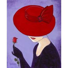 Ручная работа картина маслом девушка женщина в красной шляпе с розами портрет женщина Изображение для украшения спальни 2024 - купить недорого
