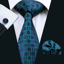 LS-534 Men`s Tie 100% Silk Novelty Geometric Jacquard Woven Classic Tie+Hanky+Cufflinks Set For Formal Wedding Business Party 2024 - buy cheap