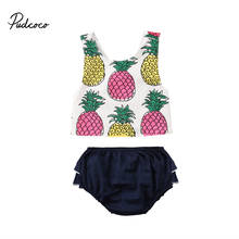 2018 Brand New Newborn Toddler Infant Kids Baby Girl Outfits Pineapple Tops Shirt Vest Denim Shorts Ruffled Pants 2Pcs Set 0-24M 2024 - buy cheap