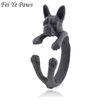 Retro Hippie Black Boston Terrier Dog Ring Men Anel Cute Animal Metal Wrap Rings For Women Gifrls French bulldog Ring Love Gift 2024 - buy cheap