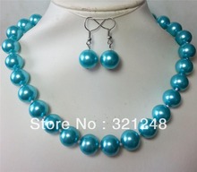 Collar de cuentas redondas de perlas de imitación para mujer, de concha azul de 14mm, regalos de fiesta, fabricación de joyas de 18 pulgadas, GE1275 2024 - compra barato