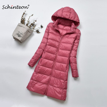 2020 Schinteon New Women Ultra Down Jacket Light White Duck Down Long Coat Slim with Removable Hood Outwear 6 Colors 2024 - buy cheap