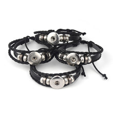 5 uds. De brazalete tejido de cuero negro a la moda, fabricación de joyería, Punk, accesorios de pulsera, traje de cúpula de vidrio de 16mm 2024 - compra barato