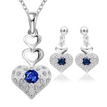 Joyería chapada en plata, joyería de plata de moda 925 collar y pendientes de corazón de cristal azul juegos de joyas para mujer SS772 2024 - compra barato