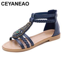Ceyaneao sandálias femininas de praia, sapatos baixos de verão, tamanho grande, sandálias de roma para mulheres 2024 - compre barato