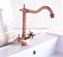 Antique Red Copper Bathroom Basin Faucet Double Handle Swivel Spout Vessel Sink Mixer Tap  Bnf255 2024 - buy cheap