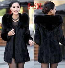 2014 Winter Women's Rabbit Fur Coat Fox Fur Collar Medium-long Hooded Thicken Fur Coats Plus Size S-XXXL-4XL Overcoat 2024 - buy cheap