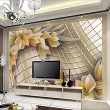 Wholesale Grid Plaid Leather Flower Mural 3d Wall Mural for Living Room 3d Wall Photo Mural Wall Fresco Home Decor 2024 - buy cheap