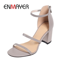 ENMAYER  Casual  Zip  Basic  Genuine Leather  High Heels  Woman Sandals 2020 Summer  Sandals Women Size 34-39 ZYL2579 2024 - buy cheap