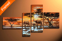 Elephant oil painting 4 panels oil painting for living room wall pictures canvas art for friends home decoration gift 2024 - buy cheap