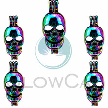 5X Rainbow Skull Cage Bead Cage Essential Oil Diffuser Locket Pendant Jewelry Making Oyster Pearl 2024 - buy cheap