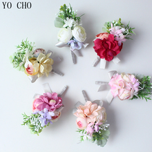 YO CHO Wrist Corsage Rose Boutonniere Bride Artificial Hydrangea Flowers Groom Wedding Meeting Personal Decorative Accessories 2024 - buy cheap