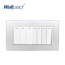 Promoção interruptor de luz de parede de 2 vias, 7 gang, painel acrílico de luxo, botão de pressão, interruptor rocker