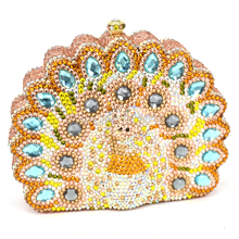 Bolso de mano con forma de pavo real para mujer, bolsa de mano femenina con caja de día de fiesta, de noche, de cristal, diseño dorado de boda, Q77 2024 - compra barato