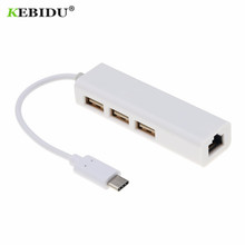 Kebidu hub rj45 múltipla 3 portas usb 3.1 tipo c USB-C ethernet rede lan adaptador cabo para macbook thinkpad samsung 2024 - compre barato