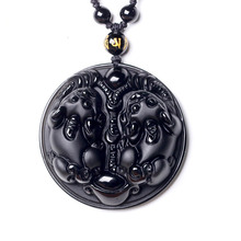 Pingente de obsidiana preta natural, colar com amuleto e soldados, joias de cristal fino para mulheres e homens 2024 - compre barato