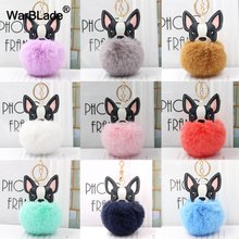 WBL New Pompom French Bulldog Keychain Fluffy Rabbit Fur Ball Key Chain Leather Animal Dog Keyring Women Bag Car Charm Chaveiros 2024 - buy cheap