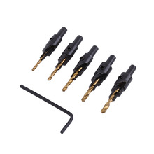 5Pcs HSS Countersink Guide Drill Bit Set 1/4" Round Shank Hole Opener Chamfering Cutter Woodworking Chamfer Reamer With L Wrench 2024 - buy cheap
