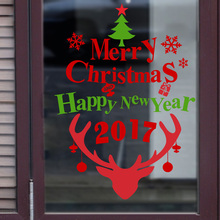 2017 Christmas Decoration Happy New Year Tree Deer Wall Sticker Decals Snowflake store window glass Poster Mural Wall Art 2024 - buy cheap