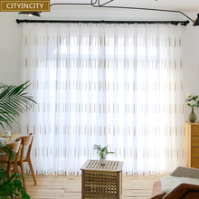 CITYINCITY Jacquard Curtain White Tulle Curtains For Living room Striped Voile Faux Linen Sheer for bedroom Window  Customized 2024 - buy cheap