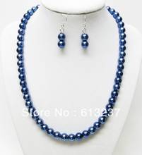 hot free Shipping new Fashion Style diy stunning! 8mm Blue Shell Simulated-pearl Necklace Earring 1Set MY2007 2024 - buy cheap